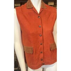 Liz Crawford Orange Brown Suede Vintage Vest Size 14 Made In England